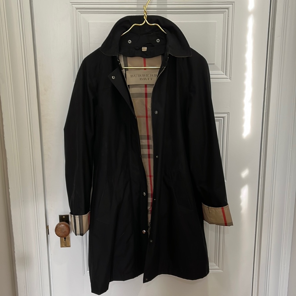 Burberry Brit black trench with hood and lining